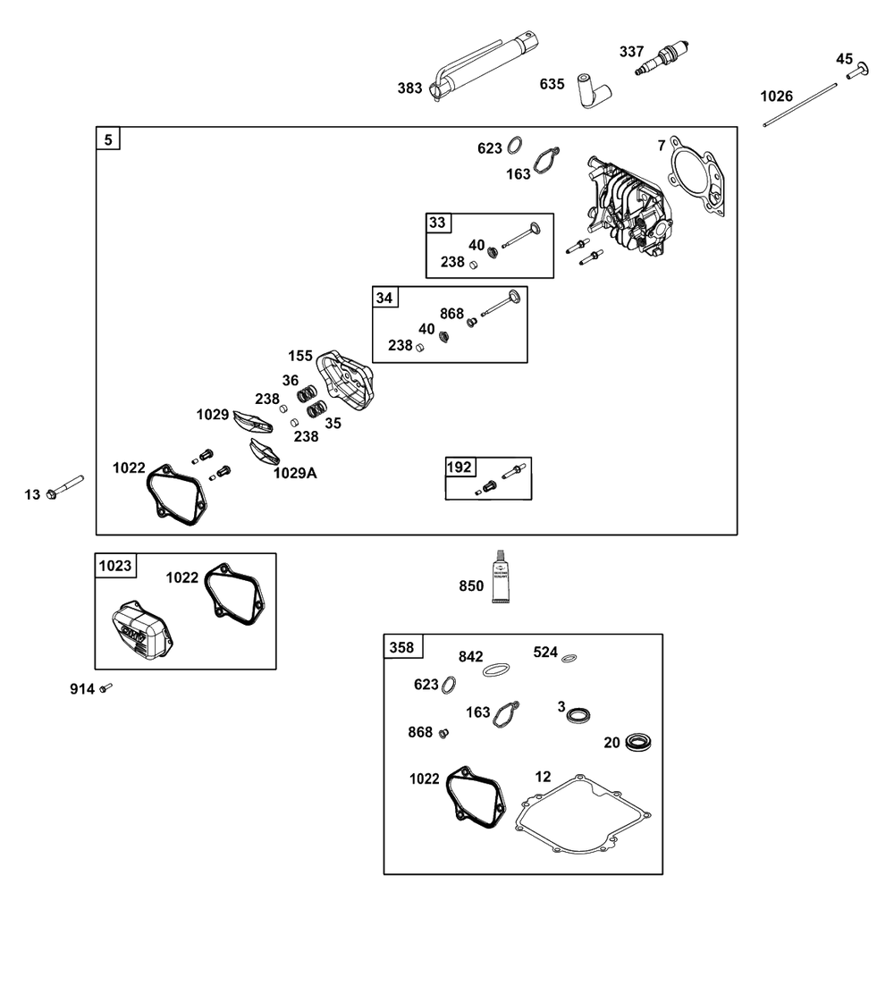 Cylinder Head Group Diagram and Parts List for 8P502-0093-H5  Briggs and Stratton Engine